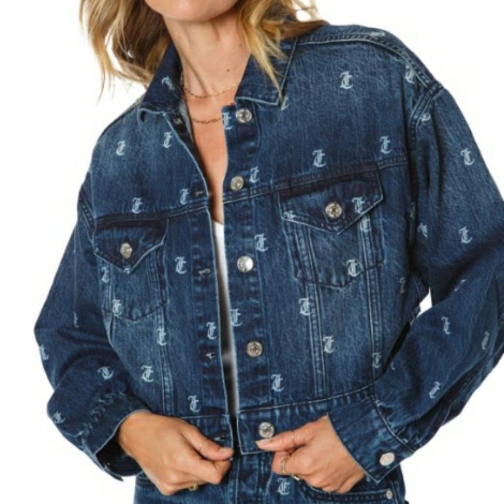 Juicy Couture Signature Cropped Denim Monogram Jean Jacket XS